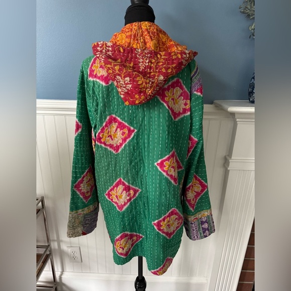 GORGEOUS Handmade Indian Kantha Hoodie Jacket ~pockets~lightweight~NEW!! Large - Picture 6 of 8
